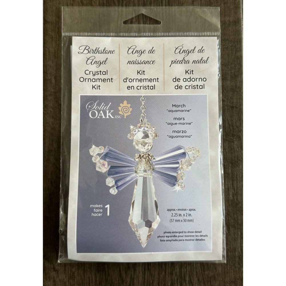 Solid Oak Birthstone Angel Crystal Suncatcher Ornament Kit-March/Aquamarine